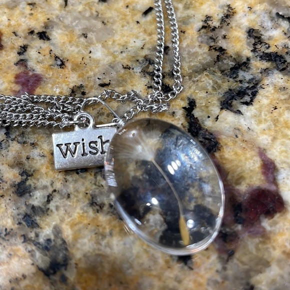 Dandelion Clear Pendant Wish Silver Necklace - Picture 7 of 8